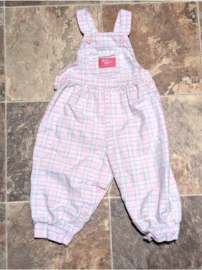 Vintage Baby Bgosh Pink Plaid Overalls With Embroidered Bunnies Infant Girls 6 M